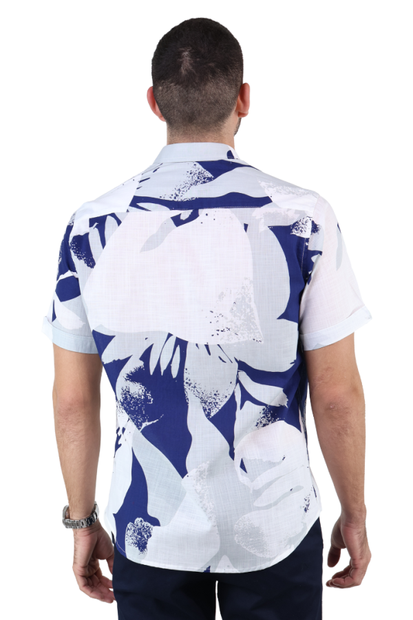 Camisa Slim Fit Manga Corta Look De Lino Estampado Floral Para Caballero
